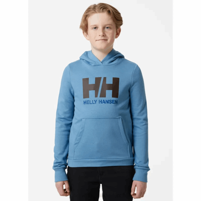 N6822500 felpa con cappuccio hh logo junior 2.0 Helly-Hansen verde intenso/azzurrite